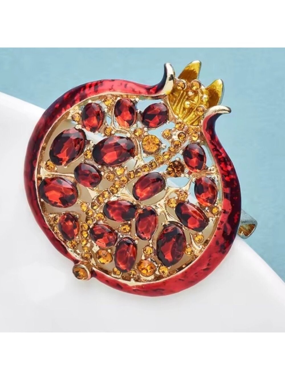 Red Pomegranate Crystal Gold Brooch